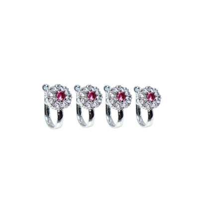 Rose    Artificial Gold Pink/White CZ Floral Non-Pierced Clip-On Nose Pin Combo Pack of 4