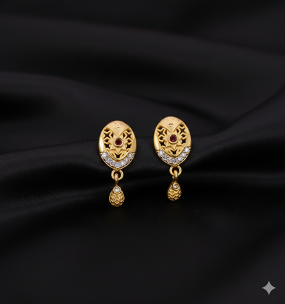 Artificial Gold Plated Oval Stud Earrings with AD for women and girls