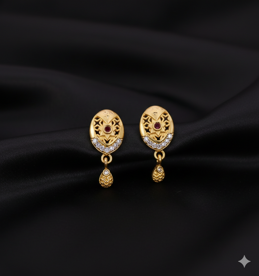 Artificial Gold Plated Oval Stud Earrings with AD for women and girls