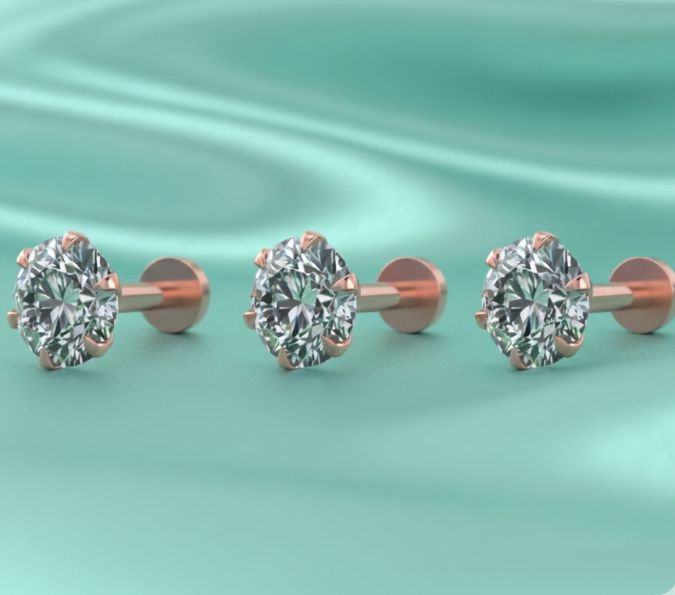 Rose Plated Solitaire Flat-Back Stud Earring Set Combo Pack of 3