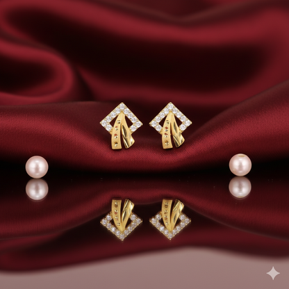 Artificial Gold & Diamond Square Geometric Stud Earrings for women and girls