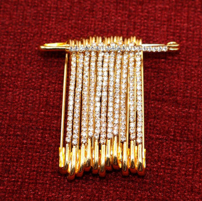 Artificial Gold Crystal Dangle Saree Pin Brooch - Chic Rhinestone Cascade Pin