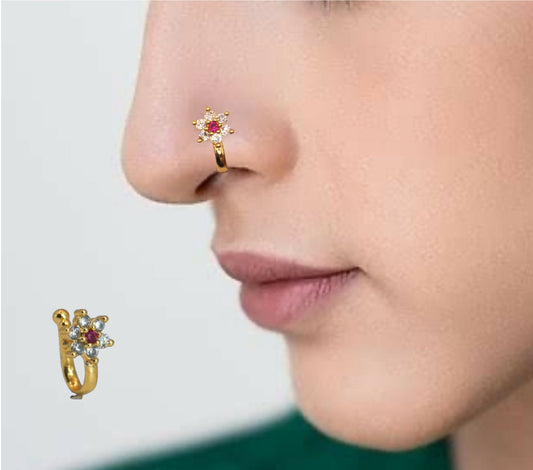 Artificial Gold-Plated Floral CZ Sparkle Nosepin for Women