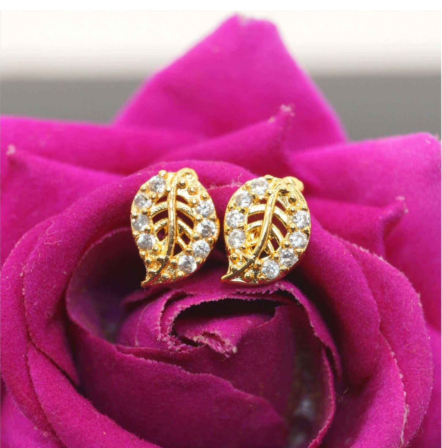 Artificial Gold-Plated Leaf Stud Earrings with AD | Nature-Inspired Jewelry for women & girls