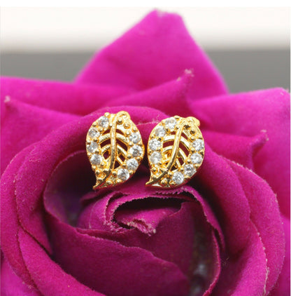 Artificial Gold-Plated Leaf Stud Earrings with AD | Nature-Inspired Jewelry for women & girls