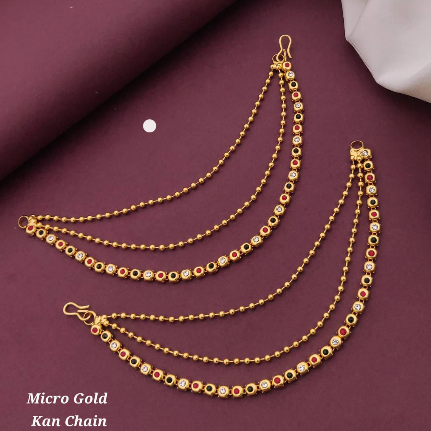 High Quality    Artificial Gold Plated Triple Strand Ear Chains for Weddings (Multi)