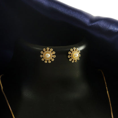 Pearl Center Floral Stud Earrings with    Artificial Gold Finish for Women