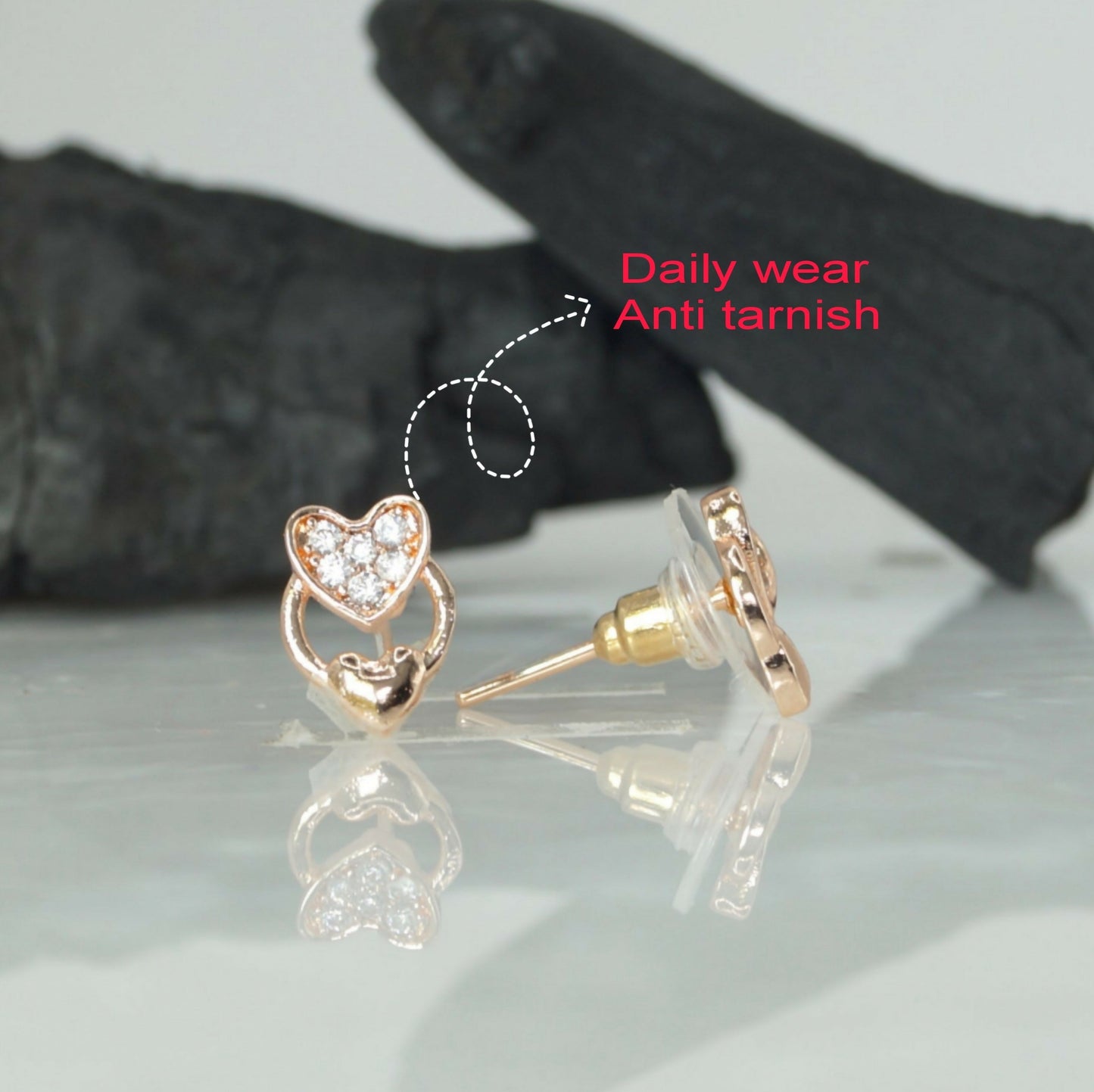 Rose    Artificial Gold Plated Heart Stud Earrings with for women and girls