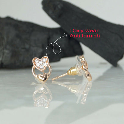 Rose    Artificial Gold Plated Heart Stud Earrings with for women and girls