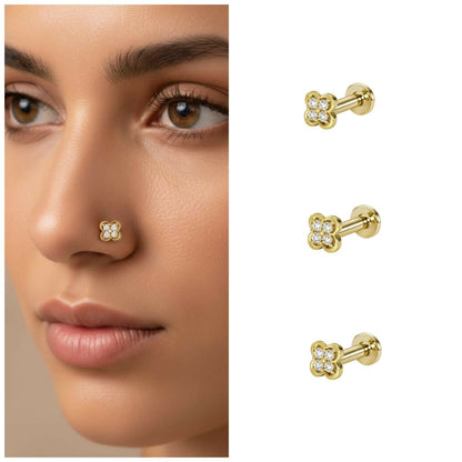 Artificial Gold Plated Clover AD Nosepin Stud Piercing for women and girls Combo Pack of 3