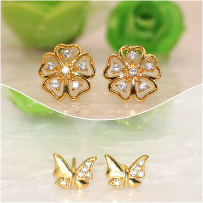 Artificial Gold Flower & Butterfly Stud Earrings Set with AD for women & girls Combo Pack of 2