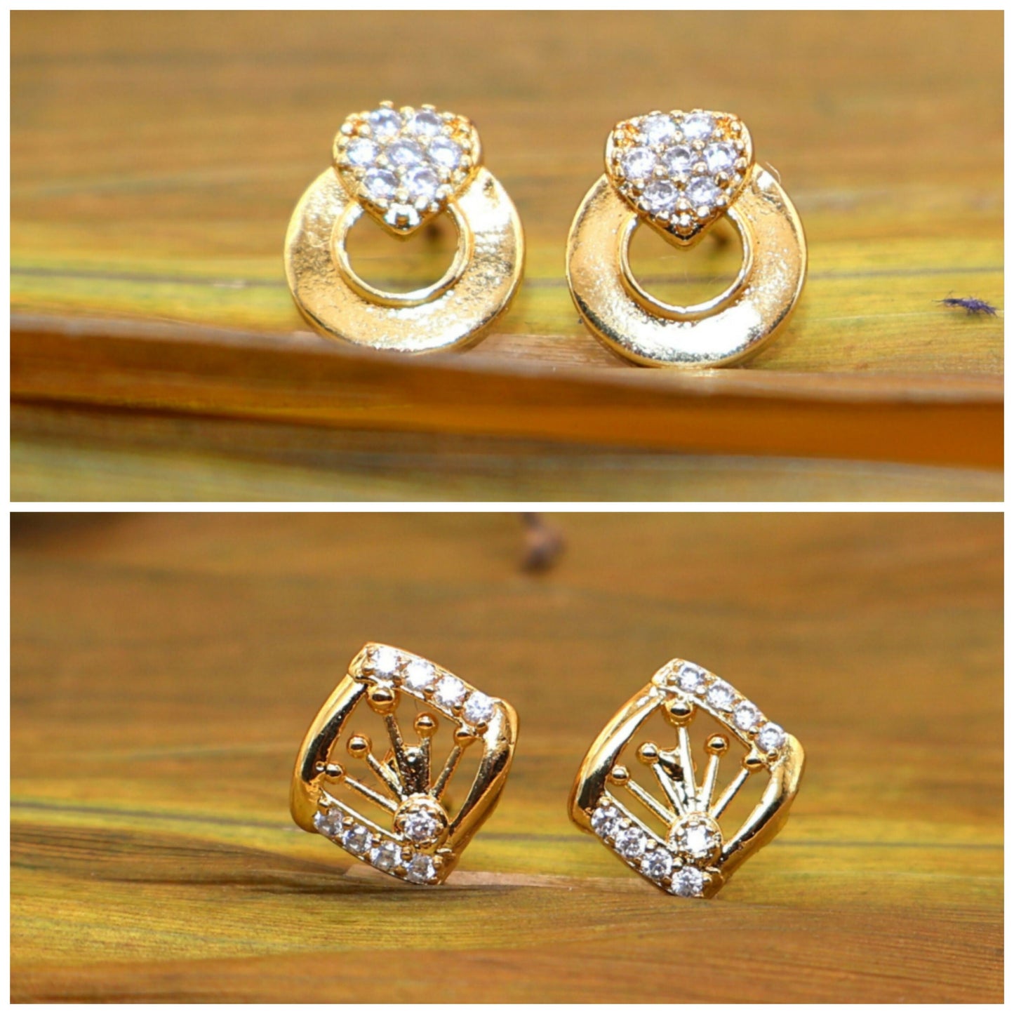 2-Pair Combo    Artificial Gold Plated AD Stud Earring Set for women and girls