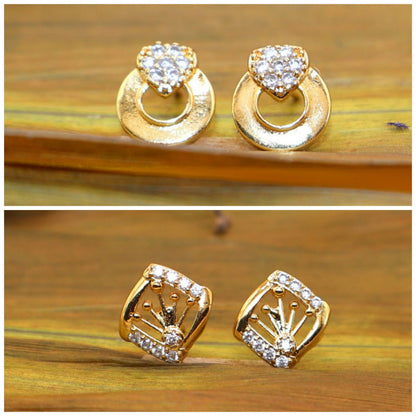 2-Pair Combo    Artificial Gold Plated AD Stud Earring Set for women and girls