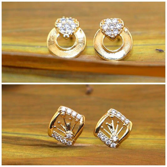 2-Pair Combo    Artificial Gold Plated AD Stud Earring Set for women and girls