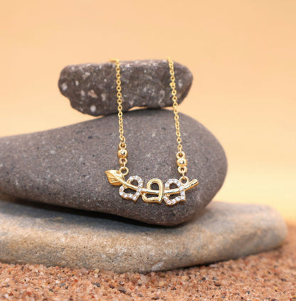 Artificial Gold Plated Interlocking Hearts Leaf AD Pendant Necklace For women and girls
