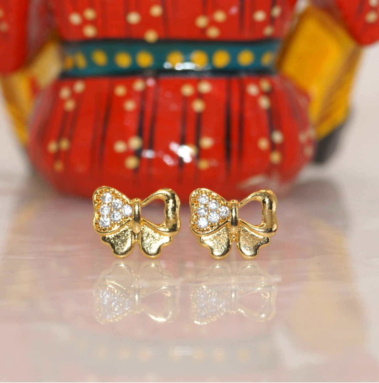 Dainty    Artificial Gold Plated Butterfly Stud Earrings with AD for women & girls