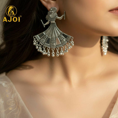 Oxidized Silver Tribal Dancer Earrings with Ghungroo Detailing