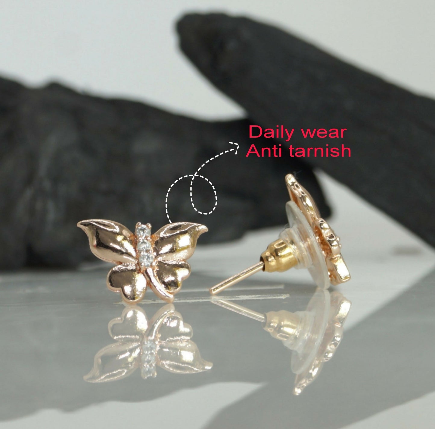 Rose    Artificial Gold Butterfly Stud Earrings with AD for women and girls