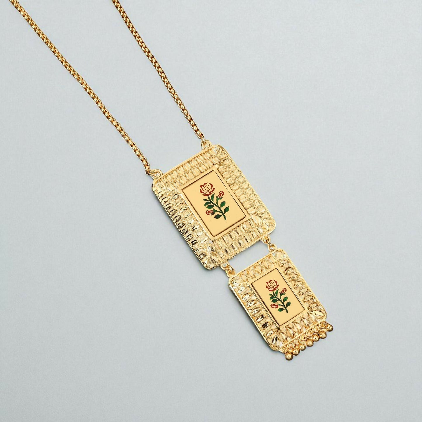Traditional Gold-Plated Meenakari Rose Pendant Necklace