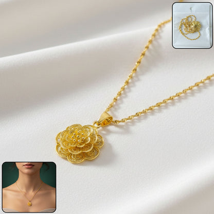 Elegant Floral Design   Artificial Gold Plated Pendant Necklace (1 Pc)