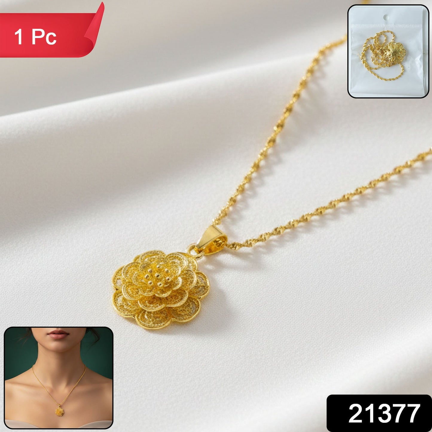 Elegant Floral Design   Artificial Gold Plated Pendant Necklace (1 Pc)