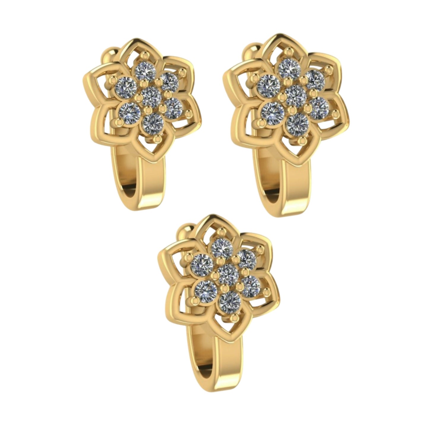 Artificial Gold-Plated Flower CZ Non-Piercing Nose Clip Set Pack of 3