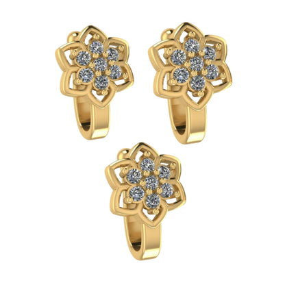Artificial Gold-Plated Flower CZ Non-Piercing Nose Clip Set Pack of 3