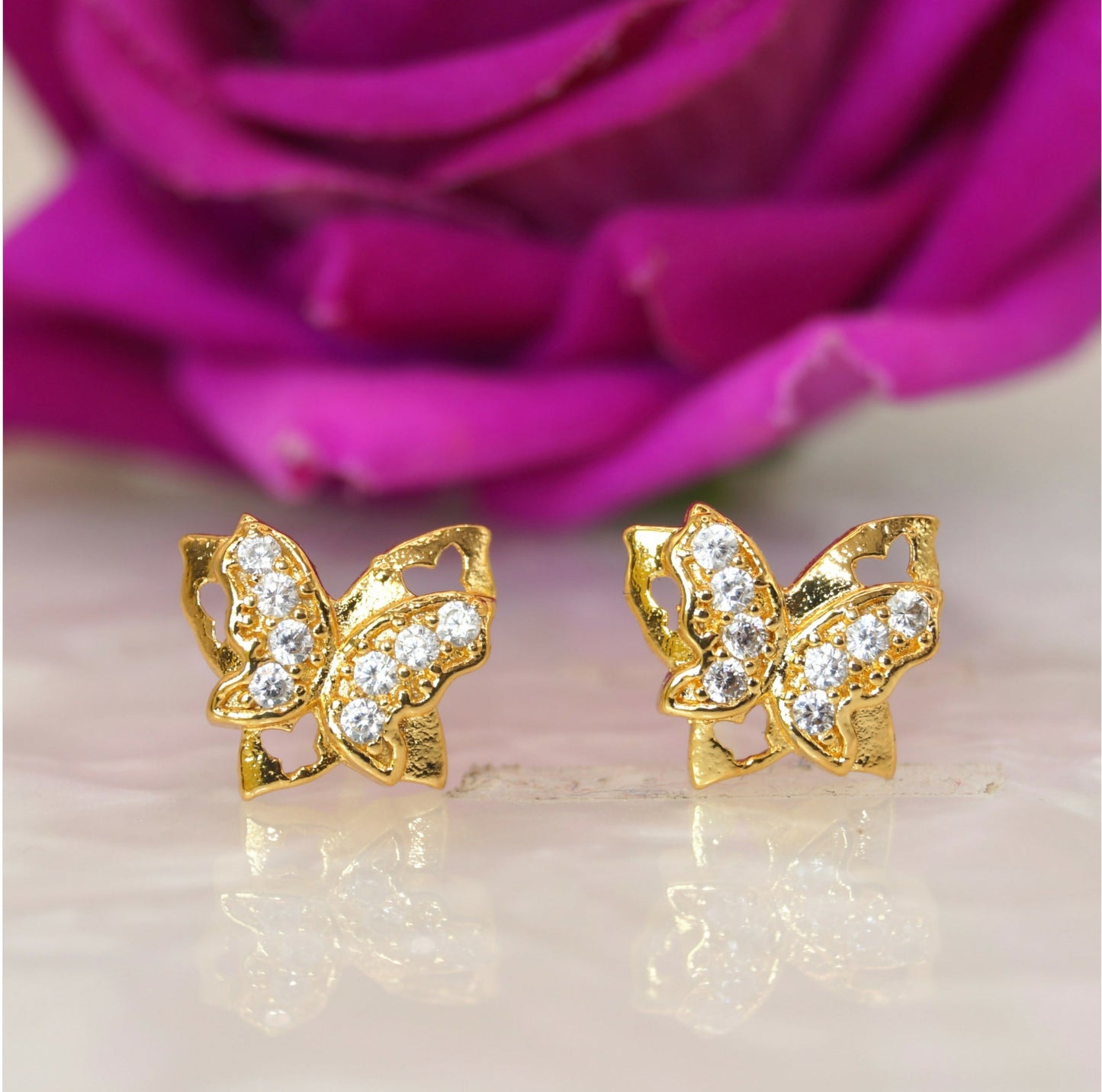 Artificial Gold & Diamond-Accented Butterfly Stud Earrings for women & girls
