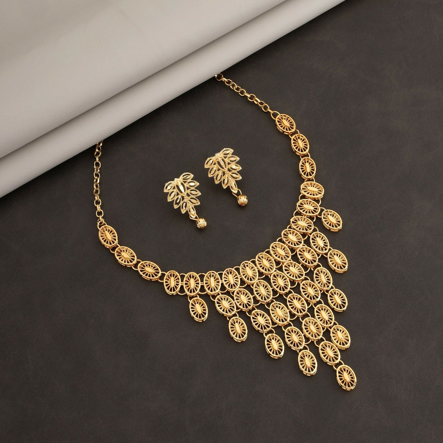 Designer   Artificial Gold-Plated Filigree Necklace & Earrings Set