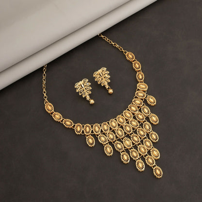 Designer   Artificial Gold-Plated Filigree Necklace & Earrings Set