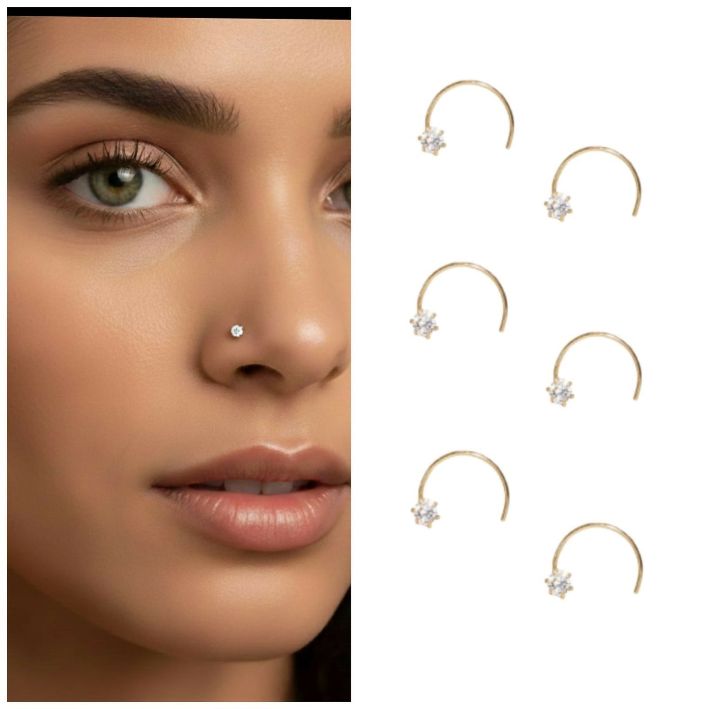 Artificial Gold Plated AD Nose Screw Classic Nosepin Laung Koka Nathni Combo Pack of 6