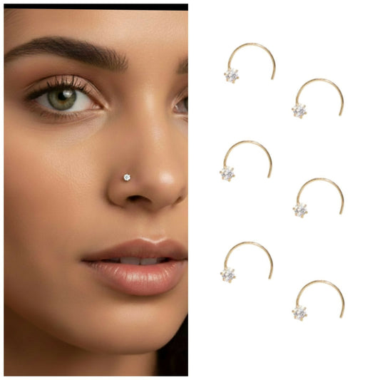 Artificial Gold Plated AD Nose Screw Classic Nosepin Laung Koka Nathni Combo Pack of 6