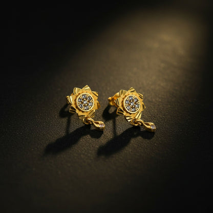 Floral Inspired Gold Finish Drop Earrings with Sparkling Stone Detail