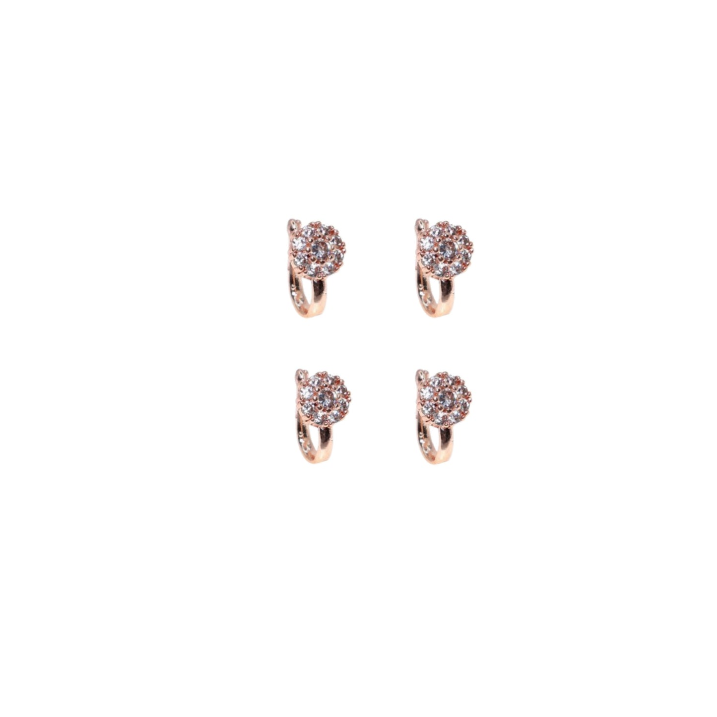 Rose    Artificial Gold Pink/White CZ Floral Non-Pierced Clip-On Nose Pin Combo Pack of 4