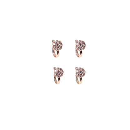 Rose    Artificial Gold Pink/White CZ Floral Non-Pierced Clip-On Nose Pin Combo Pack of 4