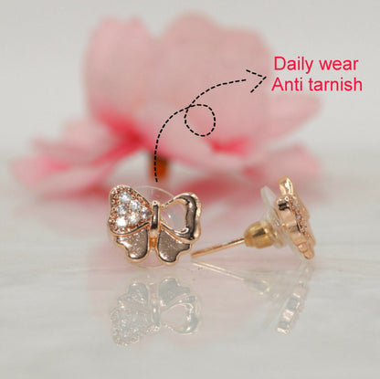 Rose    Artificial Gold Plated AD Diamond Bowknot Stud Earrings for women and girls AD for women and girls