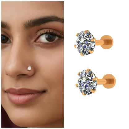 Classic    Artificial Gold AD Nose Pin Stud for women and girls Combo Pack of 2