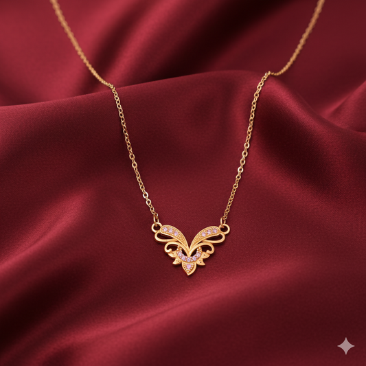 Artificial Gold Plated Butterfly Necklace with Pink AD Stones For women and girls