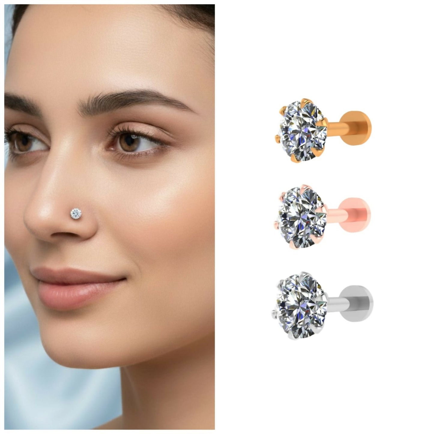 Artificial Gold, silver & rose    Artificial Gold plated Nosepin for Women and girls Combo Pack of 3