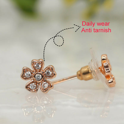 Rose    Artificial Gold Flower Stud Earrings with AD for women and girls