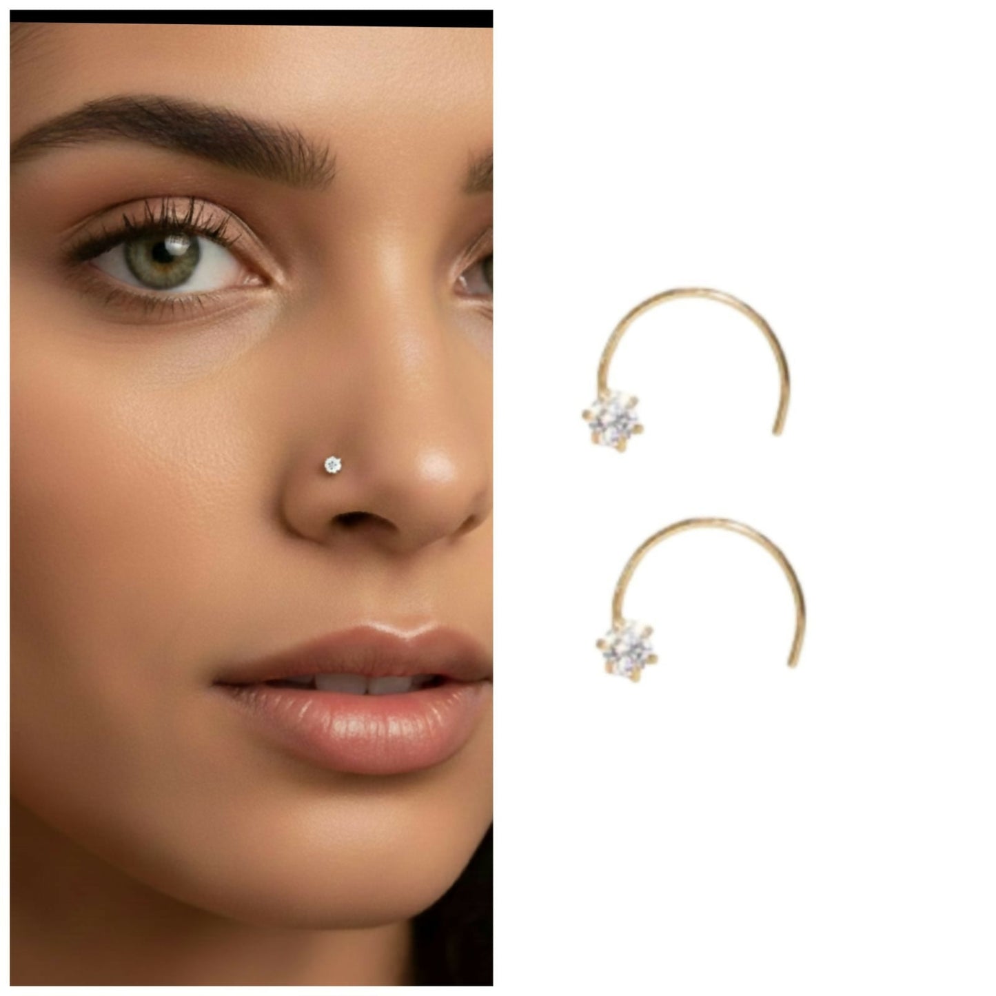 Artificial Gold Diamond Nose Screw Pin Sparkling AD Nosering Laung Koka Nathni combo pack of 2