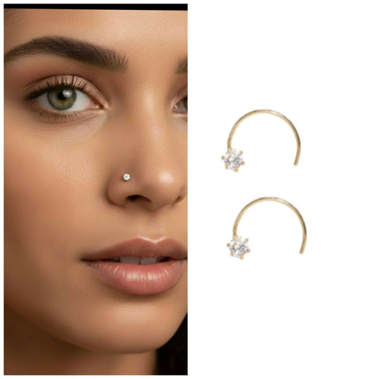 Artificial Gold Diamond Nose Screw Pin Sparkling AD Nosering Laung Koka Nathni combo pack of 2