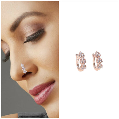 2Pc Non-Piercing Nose Ring Set Floral & Cuff    Artificial Gold Silver AD