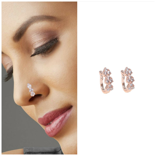 2Pc Non-Piercing Nose Ring Set Floral & Cuff    Artificial Gold Silver AD