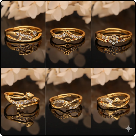 Elegant Finger Ring Set for Women, Made of Brass with Diamond Detailing    Artificial Gold Plating (Pack of 6)