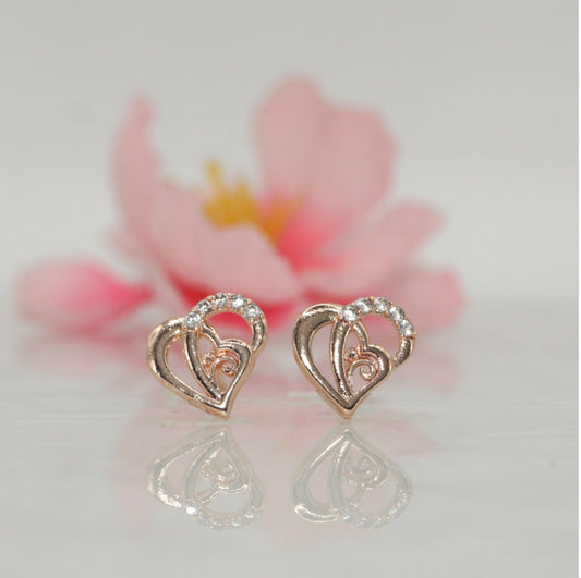 Rose    Artificial Gold Heart Stud Earrings AD Love & Romantic Jewelry for women and girls