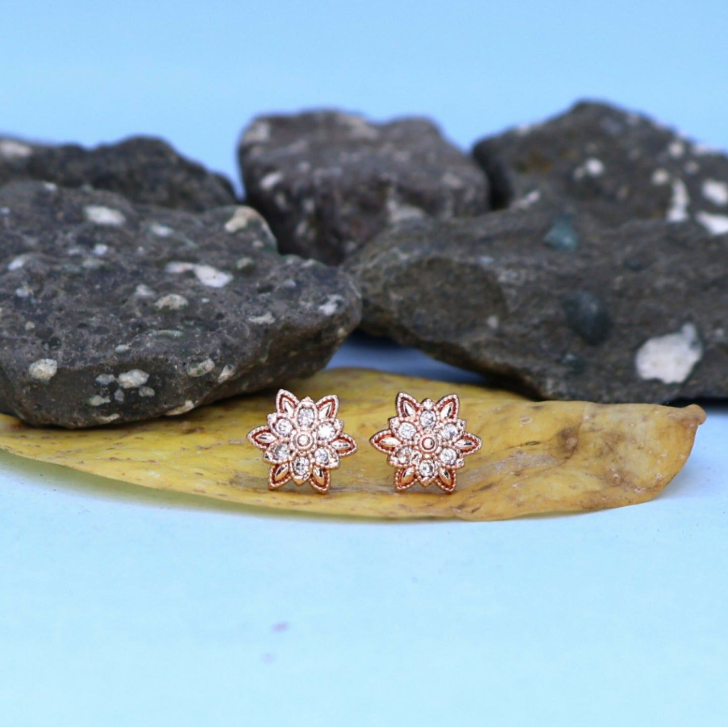 Rose    Artificial Gold AD Stud Earrings for Women and girls | Floral Cluster Design