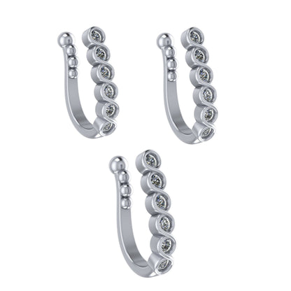 Silver Plated Crystal Heart Nose Clip/Non-Pierced Nath Combo Pack of 3