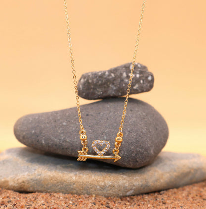 Artificial Gold Plated Love Heart AD Pendant Necklace For women and girls