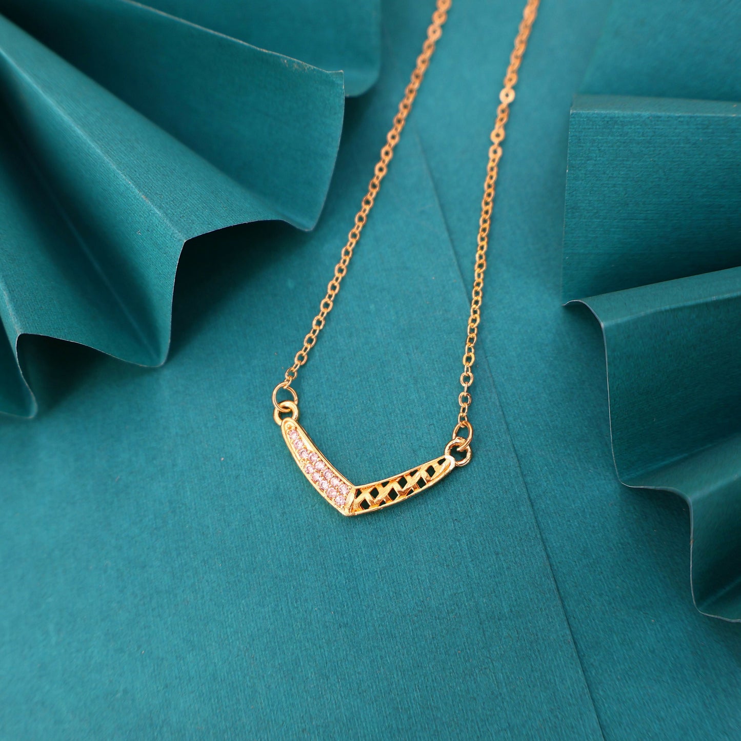 Artificial Gold Plated V-Shape Geometric Lattice Necklace with AD for women and girls